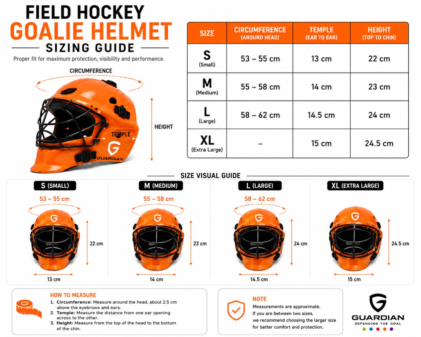 Field Hockey Goalie Helmet Sizing Guide — S / M / L / XL